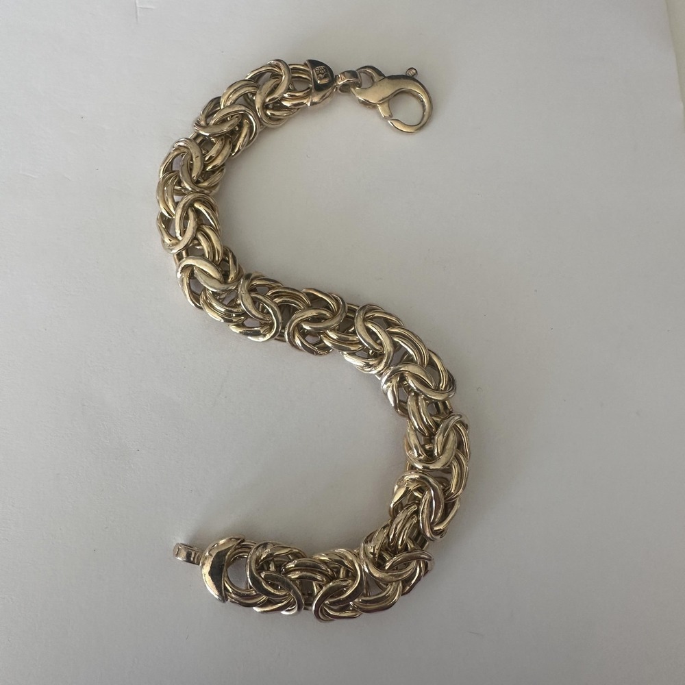 VTG Heavy 925 Italy Gold Over Sterling Silver‎ Byzantine Link Bracelet 29g 8.5”